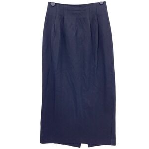 Vintage 90s Black Pleated Midi Skirt XXS High Waisted Back Vent Professional